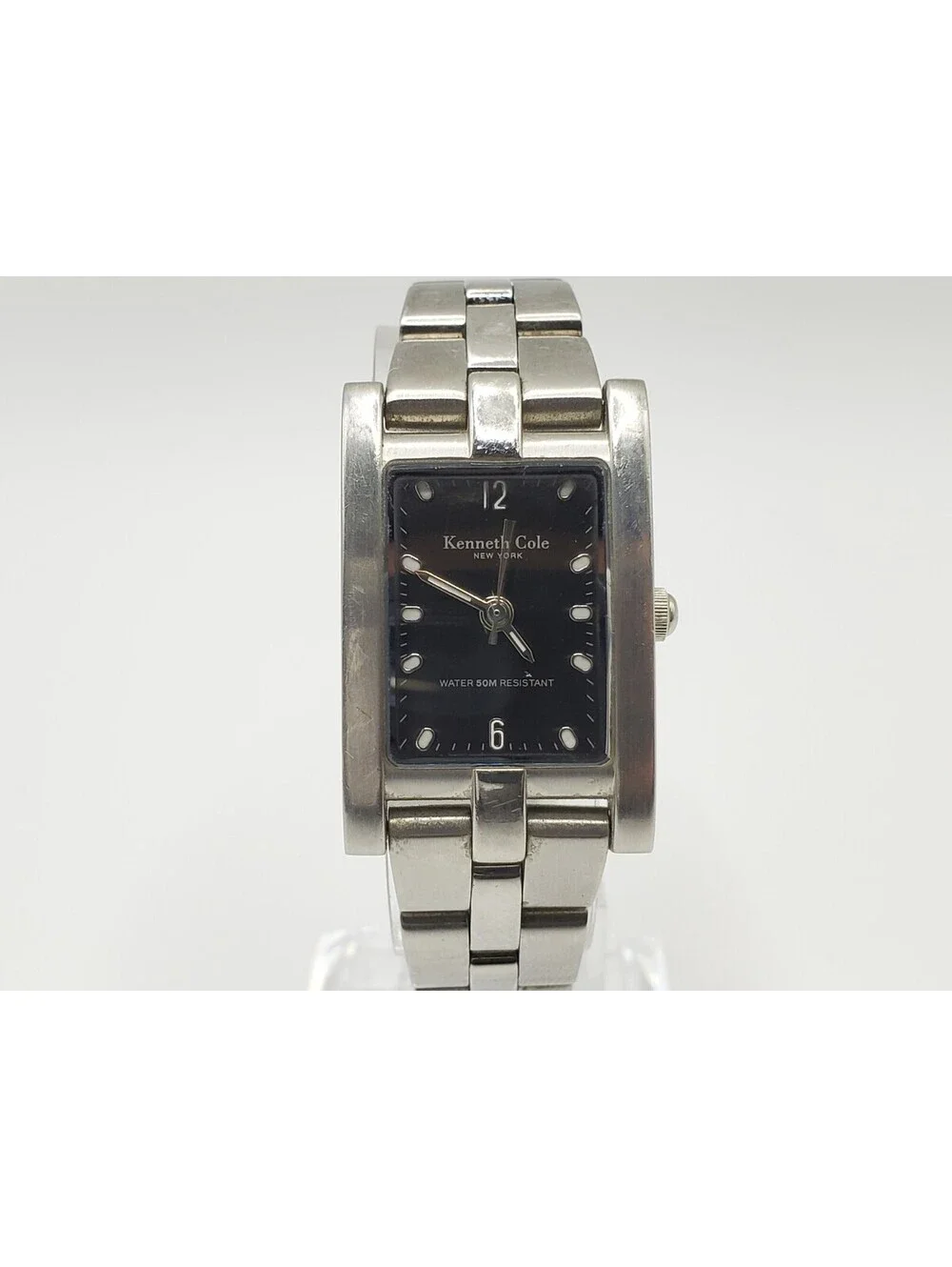Kenneth Cole Watch Women 20mm Black Rectangle Dial Silver Tone New Battery